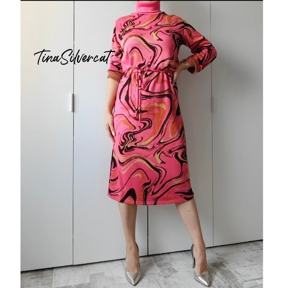 Zara Belted Jacquard Knit Sweater Midi Dress Pink Sz Small NWT - Picture 5 of 12